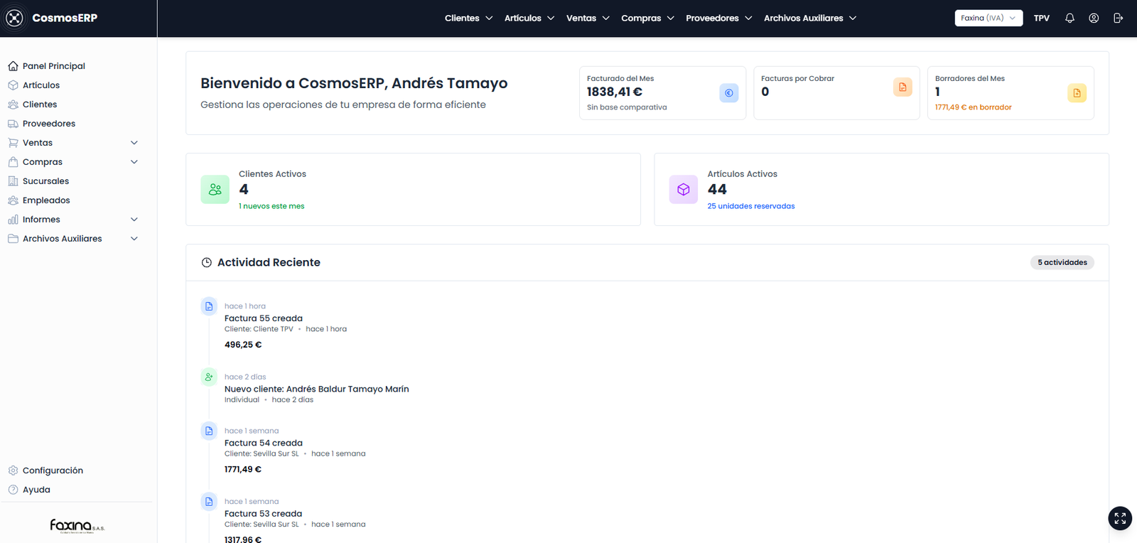 Captura o vista del proyecto Cosmos ERP — plataforma ERP multi-tenant en desarrollo